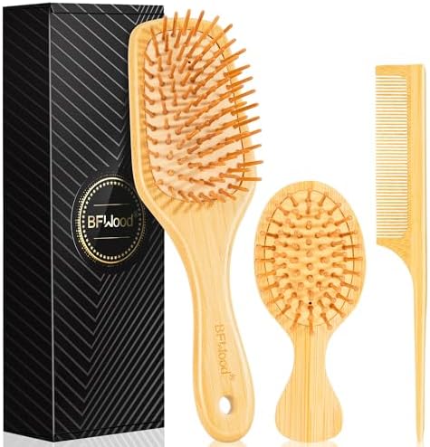BFWood Bamboo Hair Brush Set, Wooden Detangling Hairbrush for Travel by BFWood