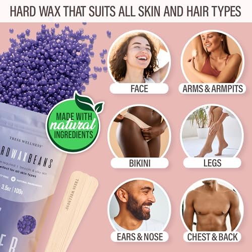 Tress Wellness Waxing Kit for Sensitive Skin – Safe for Face & Skin, Prep & Aftercare Spray, Easy to Use – At-Home Kit for Face, Bikini, Brazilian & Full Body - Digital Display, Dusty Pink Air - Image 2