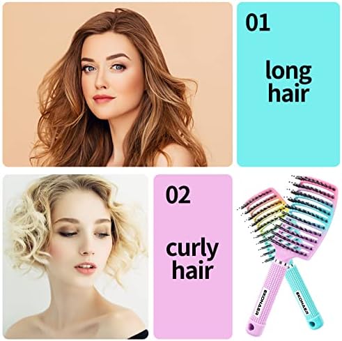 2 Pack Detangling Brush Getting Knots Out without Pain Adds Shine and Makes Hair Smooth,Detangler Boar Bristle Hair Brush for Adult & Kids Wet or Dry Hair(Green&Pink) - Image 2