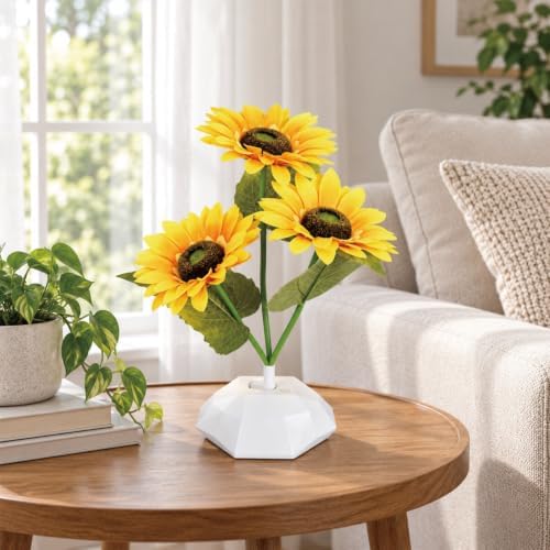 Three Headed Sunflower Tree Lamp,Tabletop Bonsai Sunflower Light - Image 5