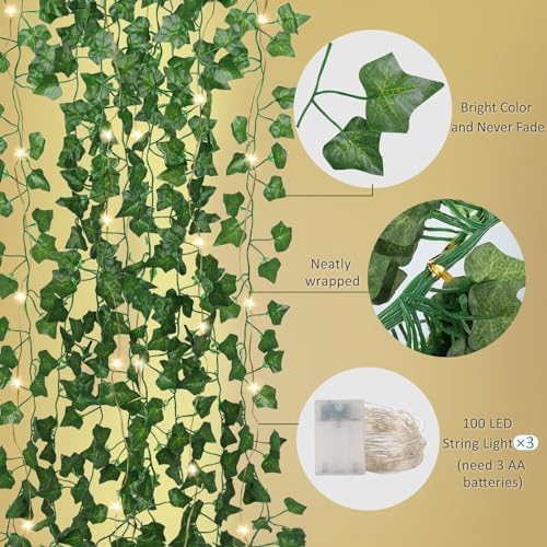 RECUTMS 36 Pack 258Ft Fake Ivy Vines with String Lights for Room Decor - Image 3