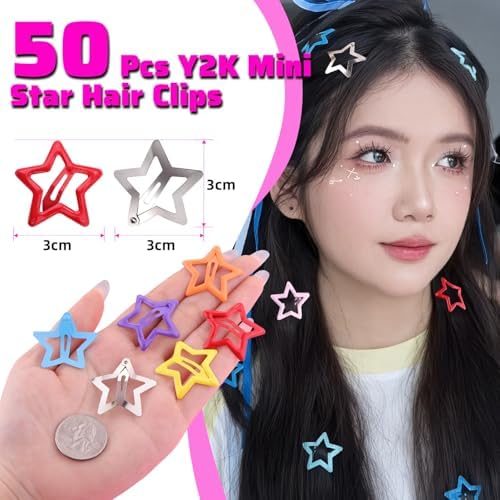 50PCS Colorful & Silver Star Hair Clips,1.18 Inch Y2K Star Hair Accessories - Image 2