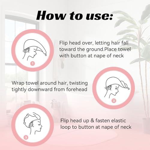 Microfiber Hair Towel Wrap for Women, Soft Lightweight Quick Dry Turban, Drying Hair Towels for Women, Hair Drying Towel with Button for Curly & Long Hair - Pink (Note: This model is ultra-slim.) - Image 6