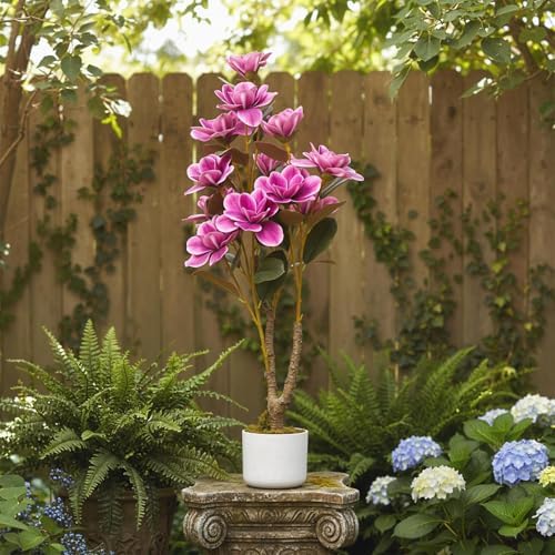 3FT Artificial Magnolia Tree with Pot, Faux Flower Tree with Pink Magnolia Blooms and Green Leaves, Potted Artificial Plant for Living Room, Bedroom, Office, Entryway, Store, Home Dector - Image 6