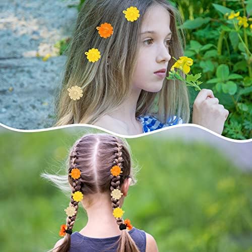 72 Pcs Hair Accessories Set - Self Hinge Barrettes, Bows, Flowers, Plastic Clips for Baby Girls, Toddlers (Orange, Red, Yellow, White) - Image 5