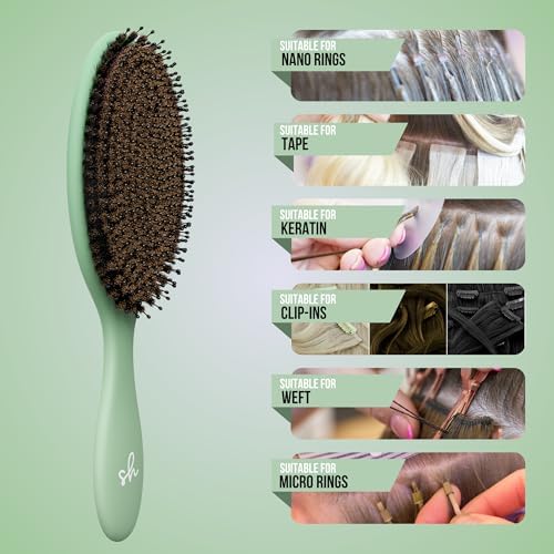 SimplyHair Ultimate Hair Extension Brush & Detangler Anti-Static, Dual Bristle Design, Soft Boar Bristle, Great for All Hair Types & Extensions - Green Ombre Brush Ideal for Adults & Kids - Image 4