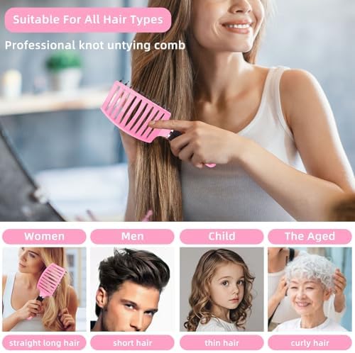 Detangler Brush for Wet and Dry Hair - Painless Hair Brush for Detangling Knots, Smoothing and Styling, for Adults and Kids, Gentle on Curly/Thick Hair (Pink) - Image 5