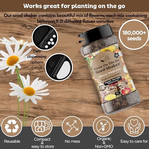 on the Go Seed Shaker - Midwest Wildflower Seeds Regional Mix - Organic, Non-GMO - 100% Pure Seed - 21 Different Wildflowers Seeds of Annual and Perennial, 8oz - Image 3