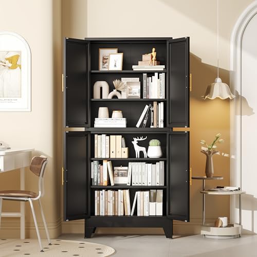 GAIOUS 75.2" Tall Metal Pantry Cabinet, Black Storage Cabinets with 4 Door - Image 6