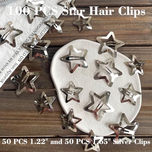 100 PCS Stars Hair Clips,50PCS 1.22"Clip and 50 PCS 1.65"Clips Snap Star Hair Accessories Non Slip Star Clips for Girls Women Y2K Accessories Silver Metal Hair Clips - Image 6