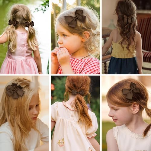 3 Inch Hair Bows for Little Girls Set of 12 Hand-Made Solid Brown Grosgrain Ribbon Fall Thanksgiving Dress Bows Alligator Clips School Uniform Decorative Accessories for Teen Toddler Baby Girls Kids - Image 4