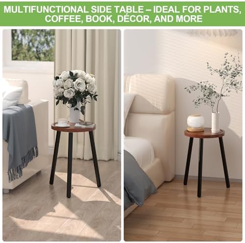 2-Pack Wood Plant Stands Indoor, 16.7" Tall Plant Stand Outdoor Mid-Century Plant Stool, Single Plant Table Modern Small Round Side/End Table for Living Room, Balcony, Office(Brown) - Image 5