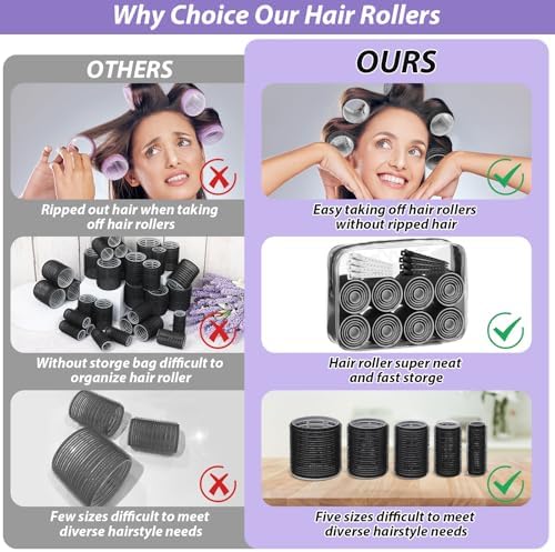 Qinzave 65 PCS Hair Curler Rollers with 5 Sizes Self Grip Hair Rollers for Long Medium Short Thick Fine Thin Hair Bangs Volume, Jumbo Curlers Rollers with Storage Bag Teasing Brush - Image 2