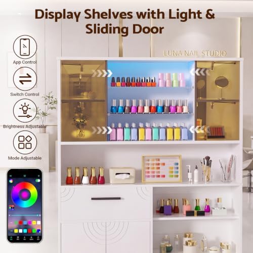 Professional Nail Storage Cabinet with LED Display Shelf (White) - Image 5