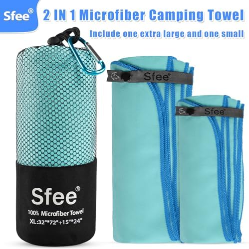 Sfee XL Microfiber Towel, Quick Dry Beach Towel Set 2 Pack - Super Absorbent, Lightweight, Compact, Bath Towel for Travel, Gym, Hiking, Pool, Backpacking, Yoga, Mint - Image 4