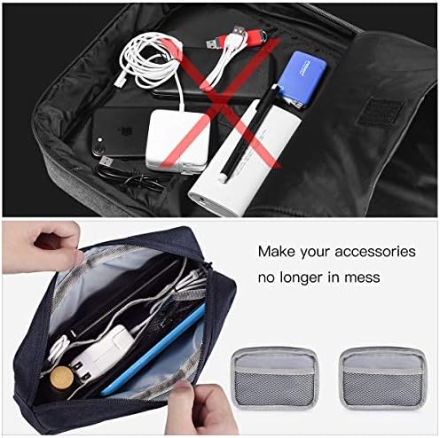 2-Pack Portable Storage Pouch Bag, Universal Electronics Accessories Case Cable Organizer Compatible with Hard Drive, Laptop Mouse, Power Bank, Adapter, Cellphone, Cosmetics (Small+Big-Navy Blue) - Image 5
