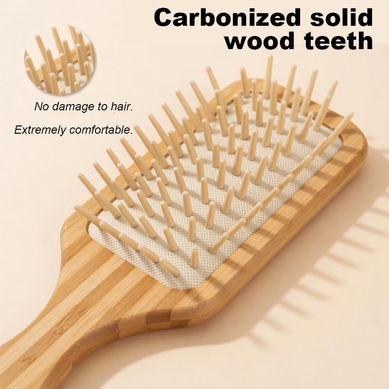 Women Men Natural Bamboo Hair Brush with Air Cushion, Scalp Massage Hairbrush with Hang Hole Bamboo Paddle for All Hair Types (Square) - Image 7