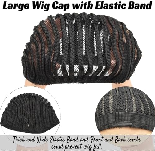 Braided Wig Cap For Crochet Hair Braids Breathable Cornrow Cap for Easier Sew in Weave Hair Glueless Black Cornrow Crochet Wig Cap For Making Wig Large Size(braided caps,1pc) - Image 6