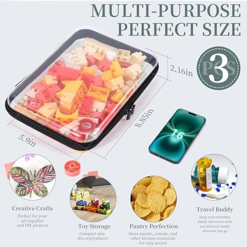 YOPCDJ 3 Pack Clear Hard Shell Zipper Case, Clear Zipper Pouches Waterproof Makeup Organizer & Travel Toiletry Bag, Plastic Pouch for Travel Office Storage, Black Medium Size - Image 2