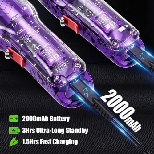 Professional Hair Clippers for Men, Cordless Barber kit for Hair Cutting & Grooming, Hair Clippers and Trimmer Set for Barber Haircut with LED Display, 8 Fade Taper Combs(Purple Set) - Image 4