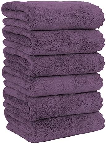 MOONQUEEN 6 Pack Premium Hand Towels - Quick Drying - Microfiber Coral Velvet Highly Absorbent Towels - Multipurpose Use as Hotel, Bathroom, Shower, Spa, Hand Towel 16 x 28 inches (Plum) by MOONQUEEN