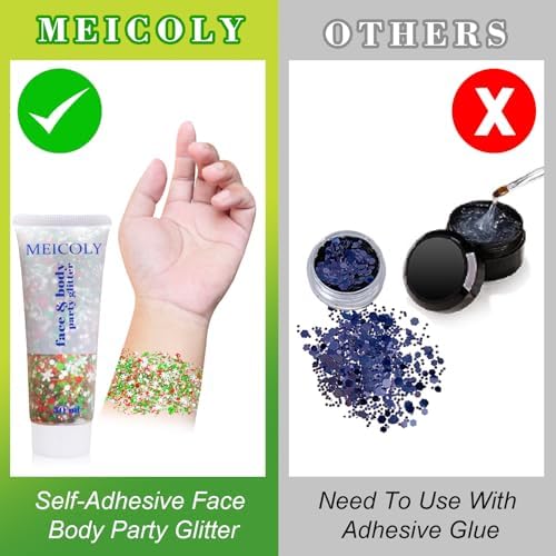 MEICOLY Christmas Face Glitter Gel with Snowflake Sequins,Red White Green X-MAS Body Glitter for Halloween,Christmas Hair Glitter Makeup for Women Girls,Stocking Stuffer Gifts for Kids - Image 7