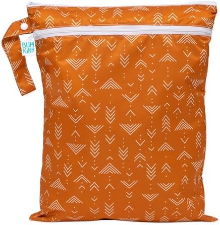 Bumkins Waterproof Wet Dry Bag for Baby, Travel, Swim Suit, Cloth Diapers, Pump Parts, Pool, Beach, Gym Clothes, Toiletry, Hook to Stroller, Daycare, Zipper Reusable Wetdry Packing Pouch, Boho Orange by Bumkins