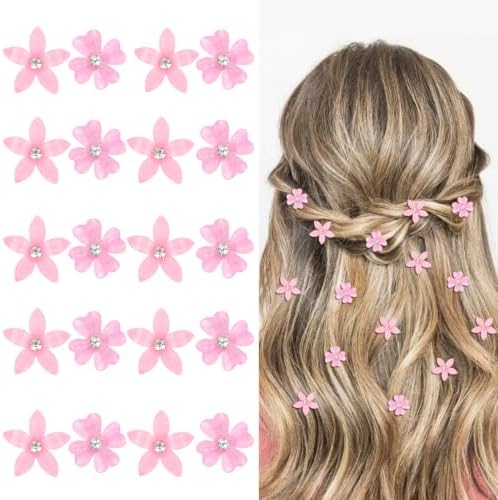 Pink Mini Flower Hair Clips Claw Clips, Hair Clips For Styling Y2K by KEUKORZ