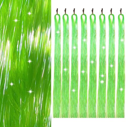 Hair Tinsel 8 Packs 1600 Strands 50 Inch Tinsel Hair Extensions Light Grass Green Heat Resistant Glitter Sparkling Shinny Fairy Hair Accessories for Women(Light Grass Green, 50Inch) by Sala