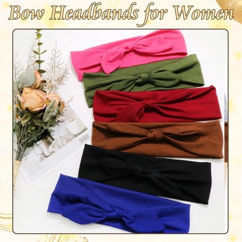 6 Pcs Bow Headbands for Women Elastic Sweat Band Boho Head Band - Image 2