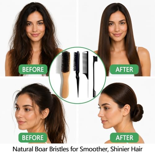 Hair Brush for Fine Thin Hair – Beechwood Boar Bristle Slick Back Brush Set - Image 3