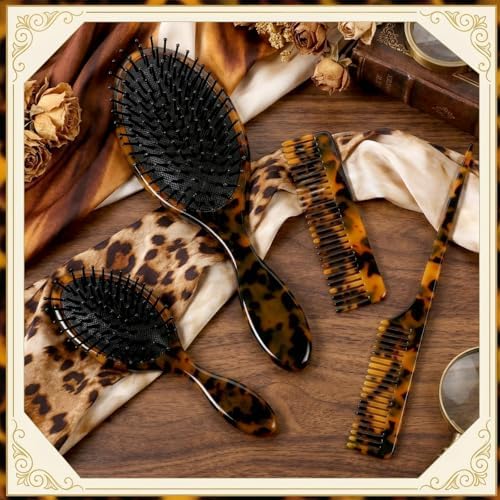 Meanplan Tortoise Shell Hair Comb Set Cellulose Acetate Paddle Detangler Brush Wide Tooth Comb Mini Tail Brushes Kit Grooming Tools for Women Men Thick Thin Curly Wavy Wet Dry Hair Gift - Image 3