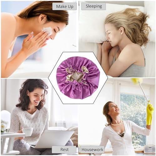 Silk Bonnet for Sleeping Satin Bonnets Double Layer Reversible Hair Cap Bonnet for Women Long Curly Braid Hair (Orchid) - Image 5