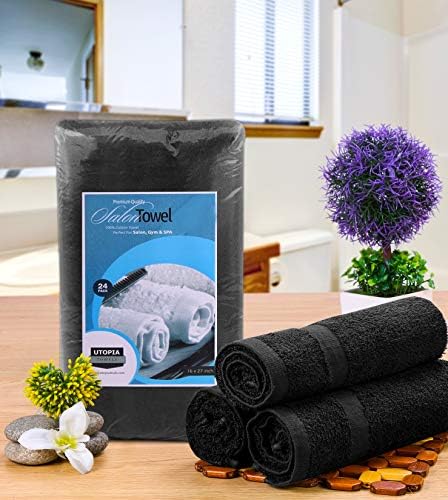 Utopia Towels Salon Towels, Pack of 24, 16x27 in, 100% Cotton, Black - Image 2