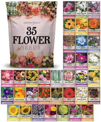 Gardeners Basics 35 Variety Heirloom Flower Seeds for Planting Outdoors by GardenersBasics