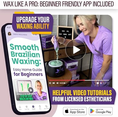 Tress Wellness Award Winning Waxing Kit for Sensitive Skin – Safe for Face & Skin, Easy to Use – At-Home Kit for Face, Bikini, Brazilian & Full Body - Digital Display, Pink - Image 6