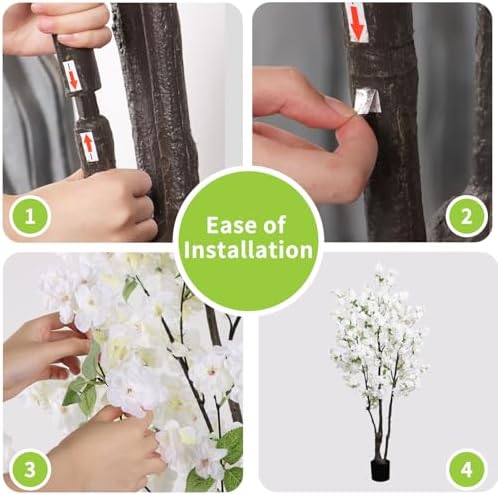 Artificial White Cherry Blossom Tree 6ft(72in) Faux Plant for Indoor Decor - Image 4
