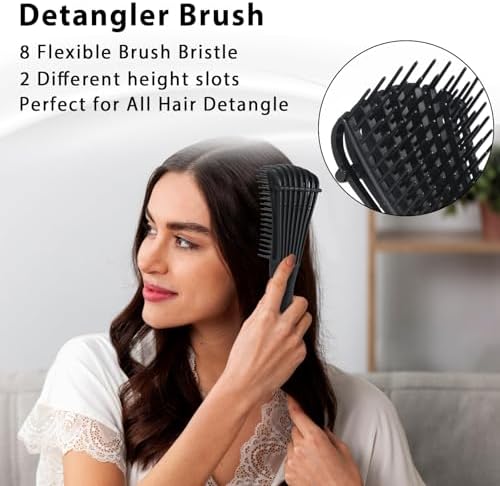 Hair Brush Set, Hair Brushes for Women Men kid Wet Dry All Hair Detangling Parting Styling, Brush Set with Detangler Brush, Edge Brush, Teasing brush, Rat Tail Comb (Black) - Image 3