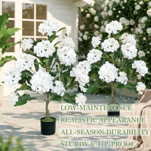 2 Pcs Faux Hydrangea Tree, 3Ft Hydrangea Artificial Flowers Potted - Image 4