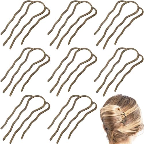 8 Pieces Hair Side Combs, Metal Hair Fork Clip Hair Pins for Buns 4 Prong Hair Updo U-Shape Hair Sticks for Women Hair Styling Tool Accessories (Bronze) by BOYIVI