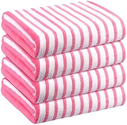 JML Microfiber Beach Towels, 4 Pack, 27" x 55", Stripe Pink by JML