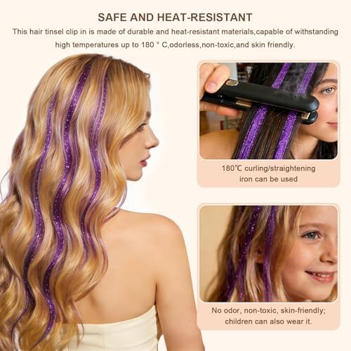 Leuceiy Hair Tinsel Clip in,Hair Accessories Tinsel Hair Extensions for Girls Pack of 6 Pcs 20 Inch,Fairy Hair Tinsel Kit,Heat Resistant New Years Festival Party - Image 5