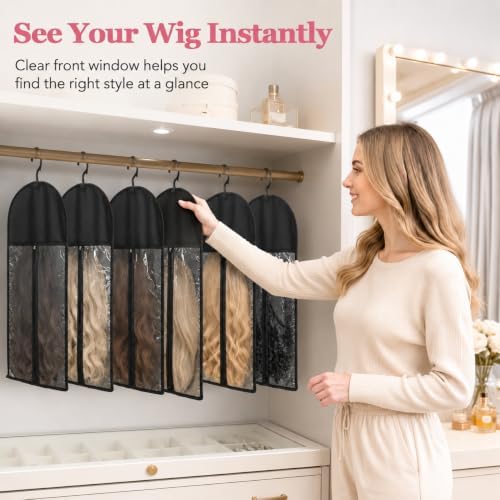 6‑Pack Long Wig Storage Bags, Hanging Hair Extension Holder with Hooks - Image 5