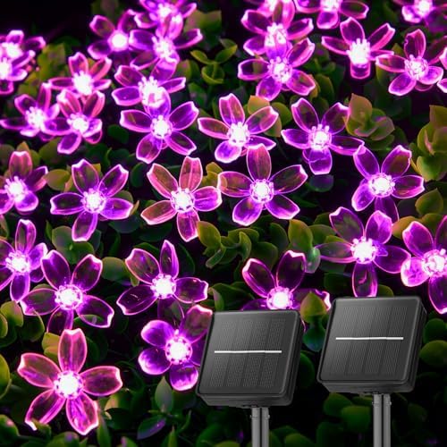 Brightown 2 Pack Total 52FT 120 LED Flower Solar String Lights Outdoor Waterproof Fairy Lights for Garden Yard Fence Patio Christmas Tree Wedding Party Decor, Pink by Brightown