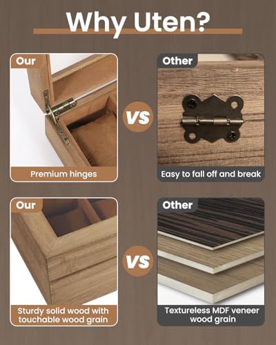 Uten Wooden Watch Box 6 Slot, Watch Display Case with Glass Lid, Brown - Image 5