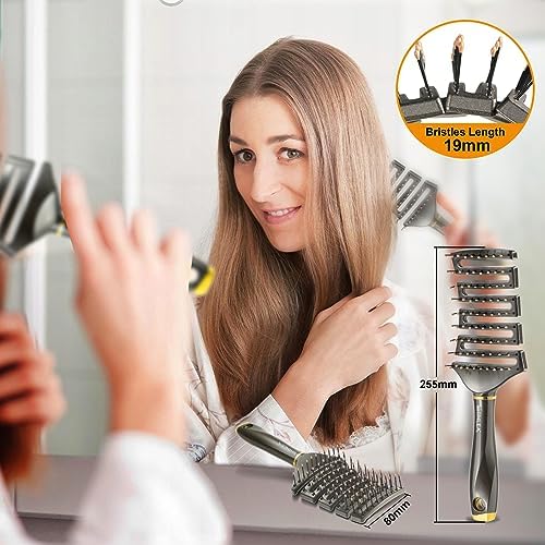 SHINLEA Curved Detangling Brush for Curly Hair, Professional Vented Anti-Tangle Brush for Wet & Dry, Ideal for Textured 2A to 4C Hair and Thick Blow Drying - Image 6