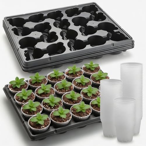 3 Inch Clear Nursery Pots 100 Pcs with 5 Pcs 20 Cell Potting Trays, 5 Sets Seed Starting Kit for Seedlings Cuttings Indoor Growing, Sturdy Transparent Plant Pot Carrying Tray Germination Set by RooTrimmer