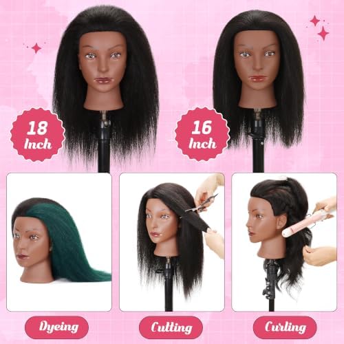Mannequin Head 100% Human Hair Black 18" for Cosmetology & Hairdressers - Image 5