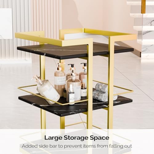 Esthetician Cart with Wheels Utility Salon Rolling Trolley, Black Gold Mobile Storage Organizer for Beauty Spa Cosmetology Massage, Tattoo Manicure Facial Tool Holder Station - Image 4