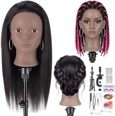 20" Human Hair Makeup Mannequin Head with Tripod Stand for Hair Styling by WtuhuMag-SafeCharger